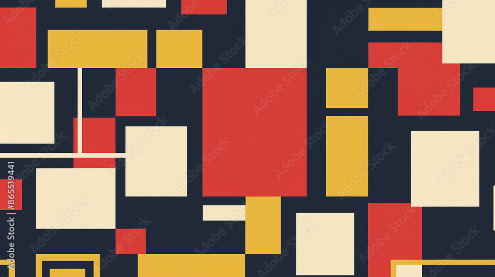 Dark navy blue, bright scarlet red, & light lemon yellow De Stijl Seamless Pattern Dark navy blue, bright scarlet red, & light lemon yellow De Stijl Seamless Pattern
