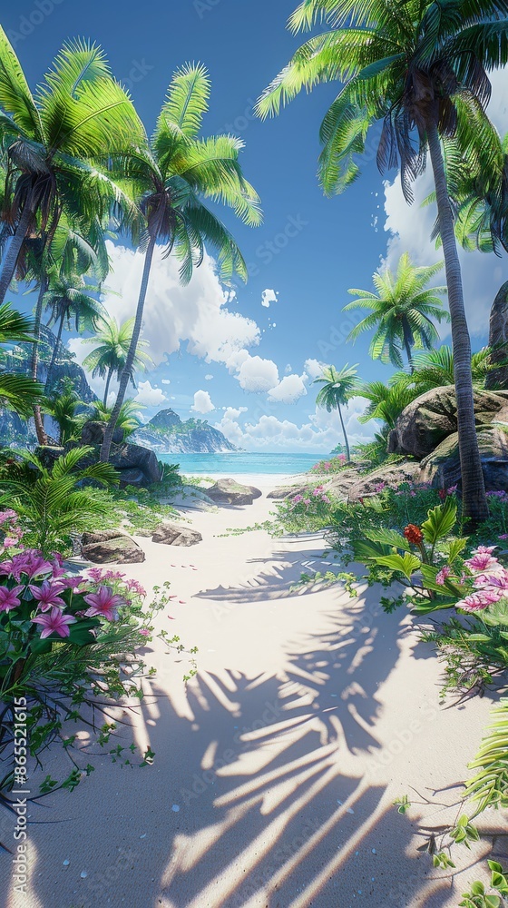 Fototapeta premium Tropical Beach Path With Palm Trees