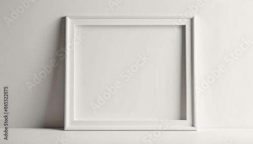 A simple white frame leans against a plain wall, offering a clean, minimalist backdrop for showcasing artwork or design elements