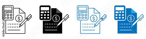 Accounting editable stroke and solid web icon set. Accountant, business, financial, tax, statement, calculator, and balance sheet vector icons.