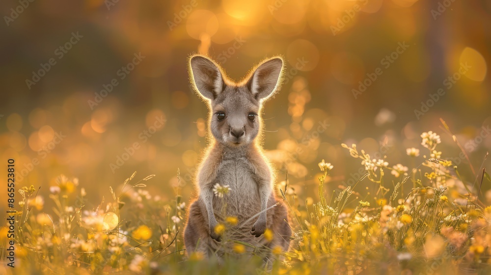 Image of baby kangaroo standing on grass with blurred background. Image of baby kangaroo standing on grass with blurred background.