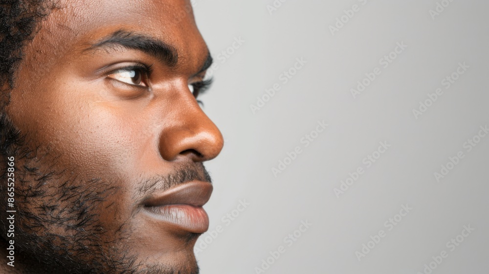 A contemplative African American man in profile view, close up portrait A contemplative African American man in profile view, close up portrait