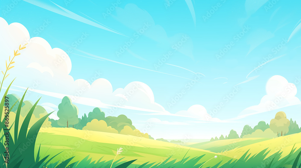 Obraz premium Hand drawn cartoon summer outdoor landscape illustration background