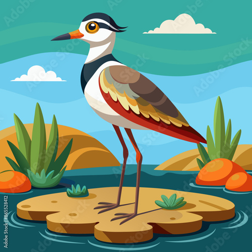 Crab Plover bird powerless stay bank vector illustration