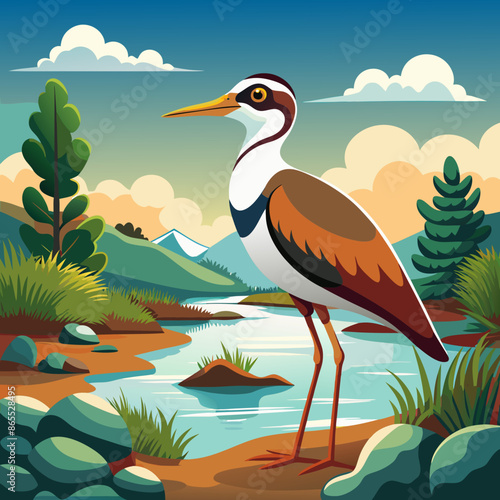 Crab Plover bird powerless stay bank vector illustration