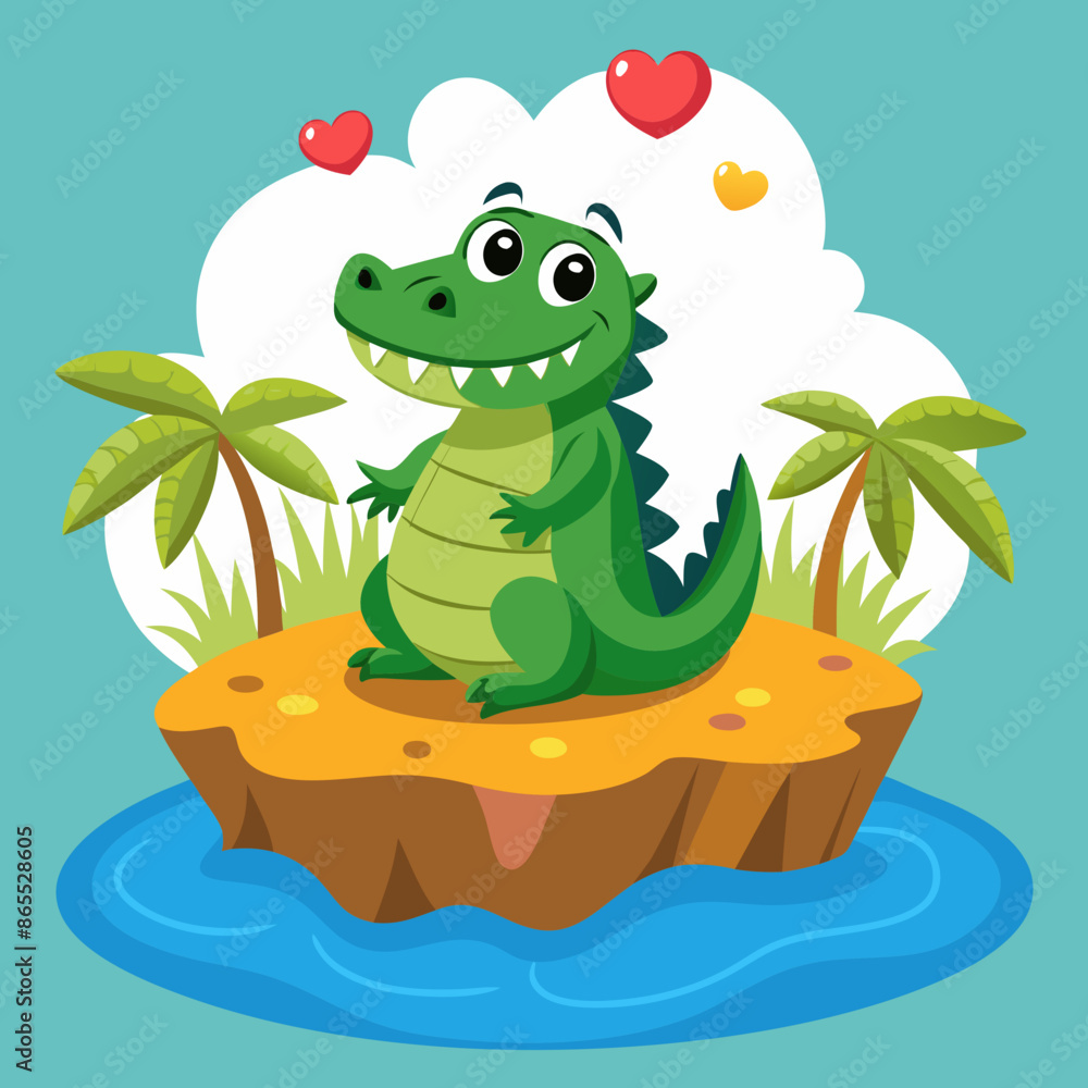 Naklejka premium Caiman alligator in love smiles island vector illustration