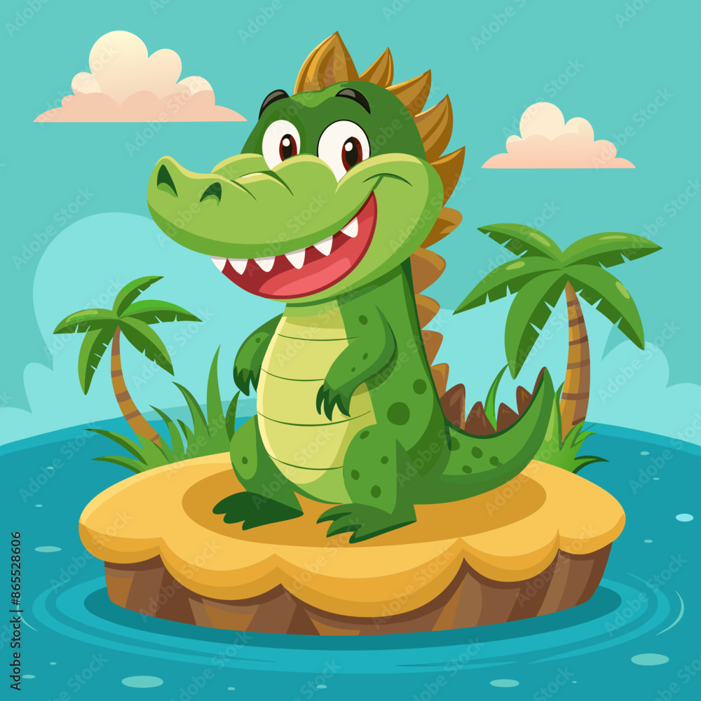 Naklejka premium Caiman alligator in love smiles island vector illustration