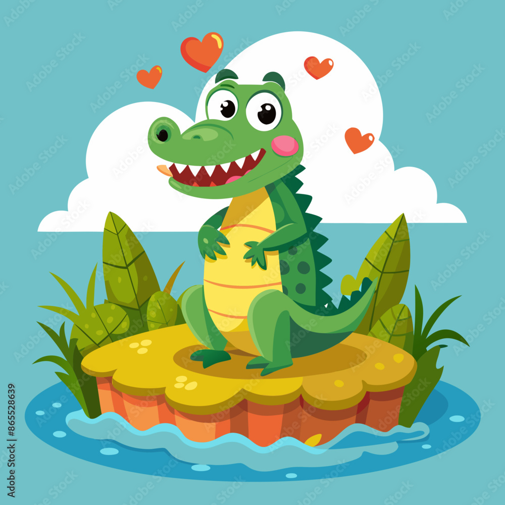 Obraz premium Caiman alligator in love smiles island vector illustration