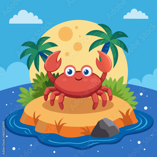 Crab oppressed rests island vector illustration
