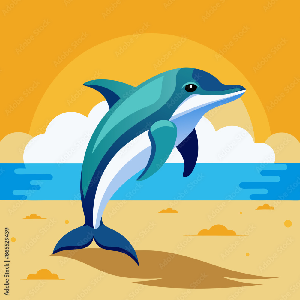 Fototapeta premium Dolphin preoccupied runs beach vector illustration