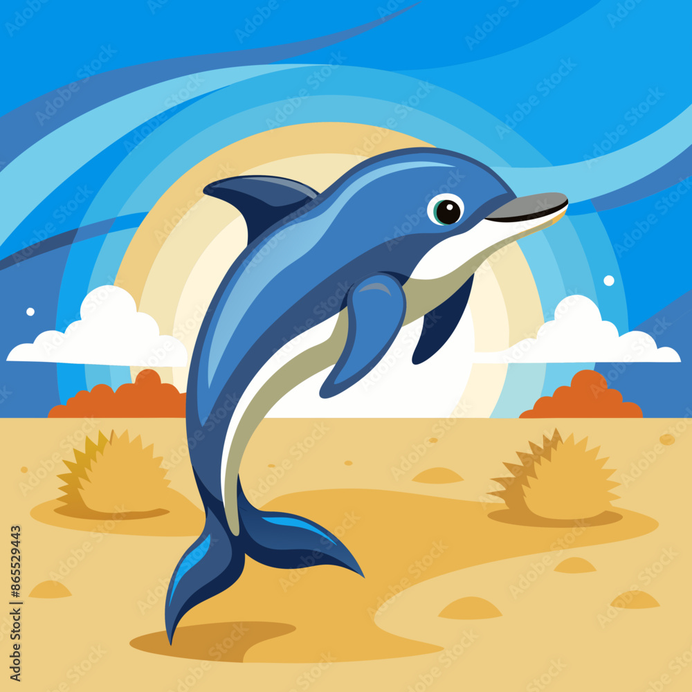 Obraz premium Dolphin preoccupied runs beach vector illustration
