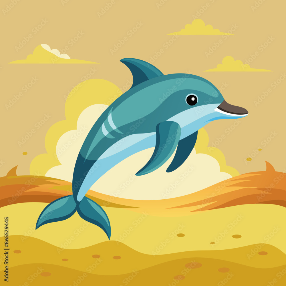 Dolphin preoccupied runs beach vector illustration Dolphin preoccupied runs beach vector illustration