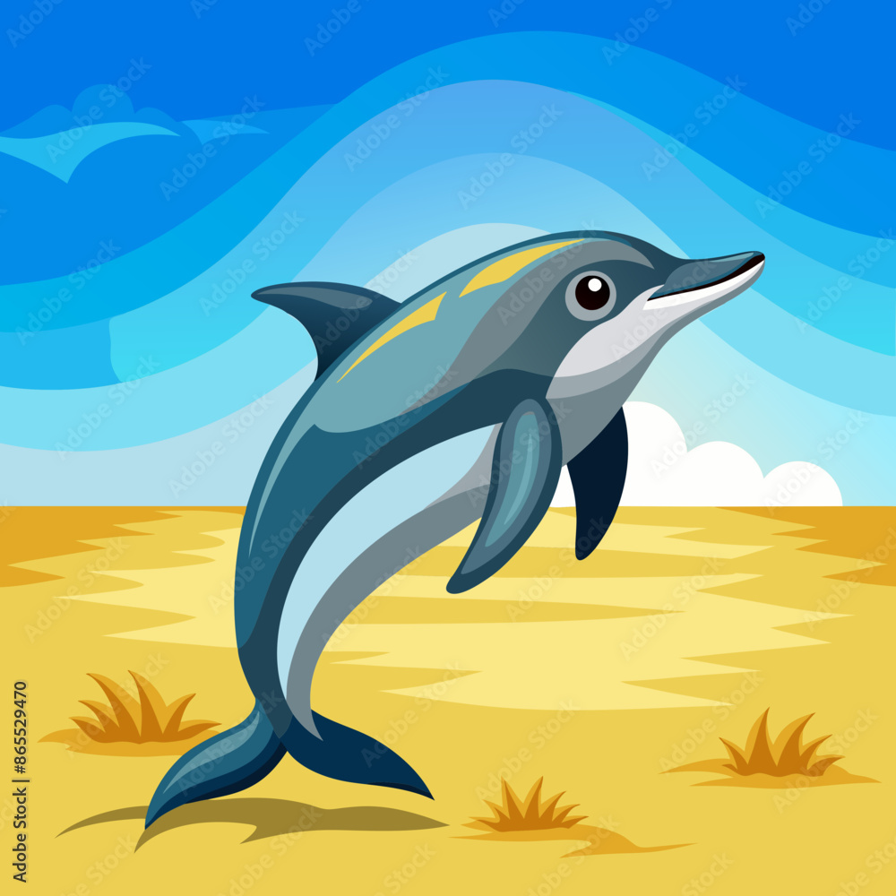 Obraz premium Dolphin preoccupied runs beach vector illustration