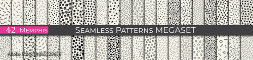 Memphis mega pattern set. Vintage 80s decoration pattern. Subtle memphis style hipster art.