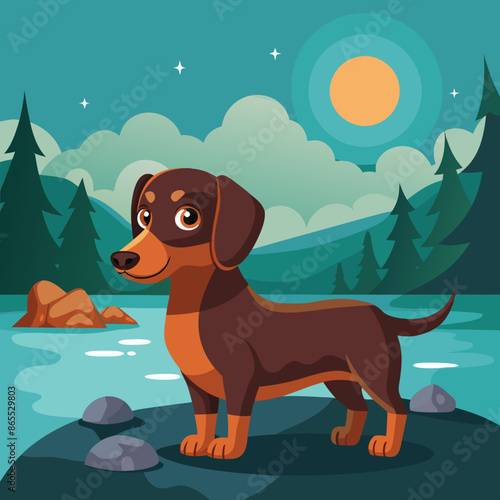 Docksider dog anxious stands lake vector illustration