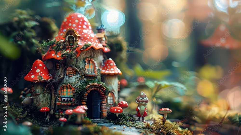 Fototapeta premium miniature fairy tale world tiny magical village hidden in a forest clearing with intricate details and whimsical characters tiltshift photography