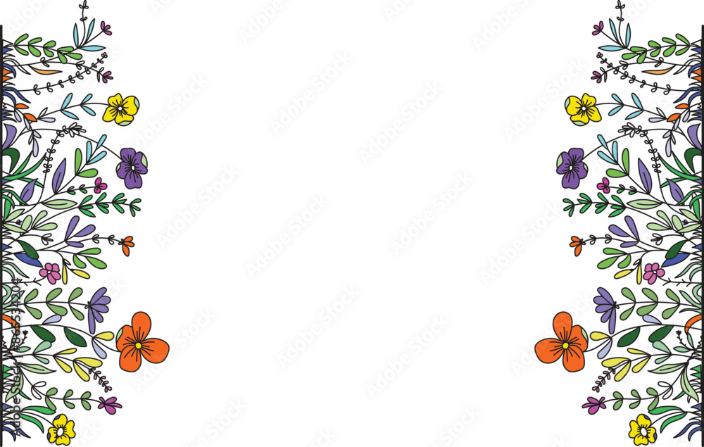 Border or frame made of wildflowers and herbs. Decorative frame for printing on fabric, ribbons and paper. Border or frame made of wildflowers and herbs. Decorative frame for printing on fabric, ribbons and paper.