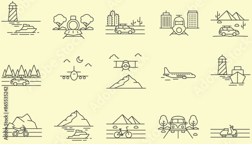 Vehicle icon collection. Editable stroke. Vector illustration