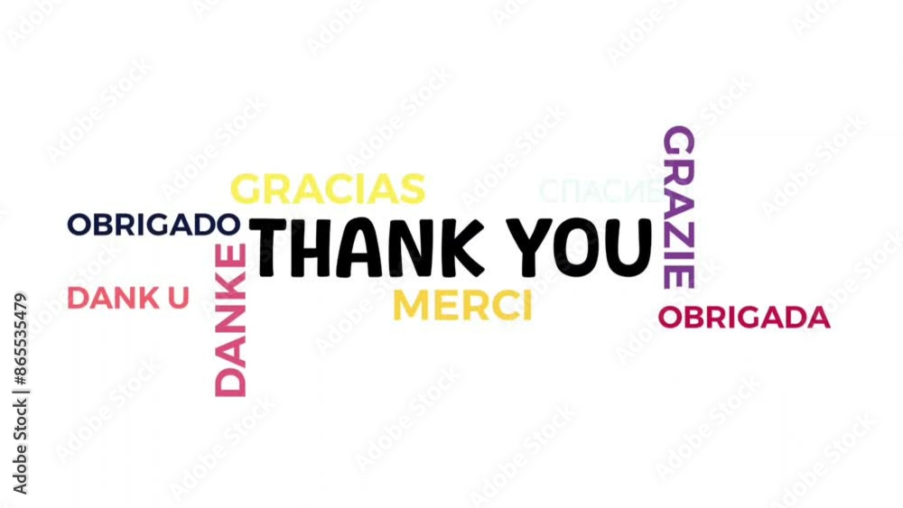 Thank you in many languages flat vector animation on white color Thank you in many languages flat vector animation on white color