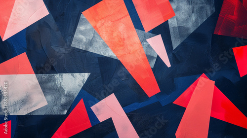 Deep navy blue, bright red, & pale pink Suprematism art background