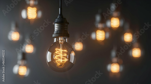 Wallpaper Mural Close-up of vintage Edison light bulbs glowing warmly, creating a moody ambiance in a dark background setting. Torontodigital.ca