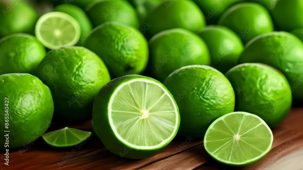 Fresh lime slices on a wooden surface Fresh lime slices on a wooden surface