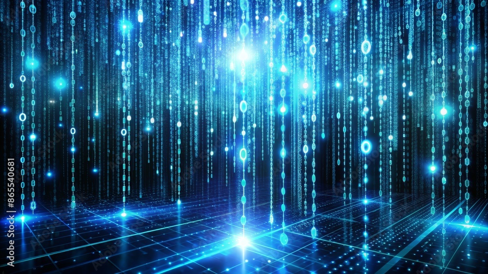 Abstract Digital Rain with Glowing Data Chains and Grid Pattern Abstract Digital Rain with Glowing Data Chains and Grid Pattern