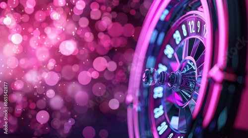 An abstract close-up of a casino slot machine, with the focus on the spinning reels and dynamic purple lights. The image offers plenty of copy space and conveys a sense of excitement and anticipation.