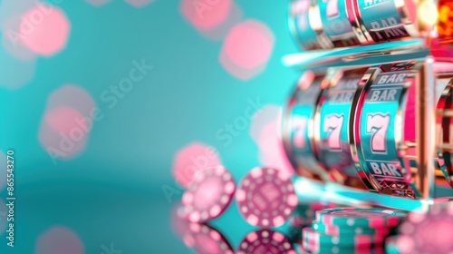 A stylish silver slot machine in a casino, with minimalist design elements and a futuristic look. The image offers ample copy space for customization, ideal for advertising casino games or promotions.