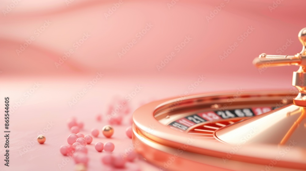 Obraz premium An upscale casino scene featuring an orange roulette wheel, set against a clean and minimalist backdrop. The image offers ample copy space for adding text or graphics.