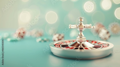 A minimalist composition featuring a silver roulette wheel, set against a neutral background with ample copy space. The image conveys a sense of elegance and sophistication, perfect for casino and