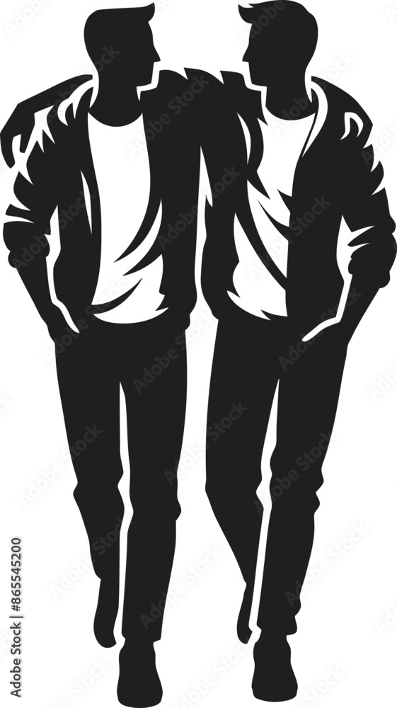 Silhouette vector illustration of friends walking together with arms around each other for International Friendship Day.