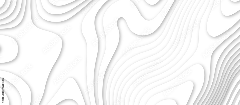 Fototapeta premium White topography 3d layers papercut design dropshadowed abstract contour map texture 3d design