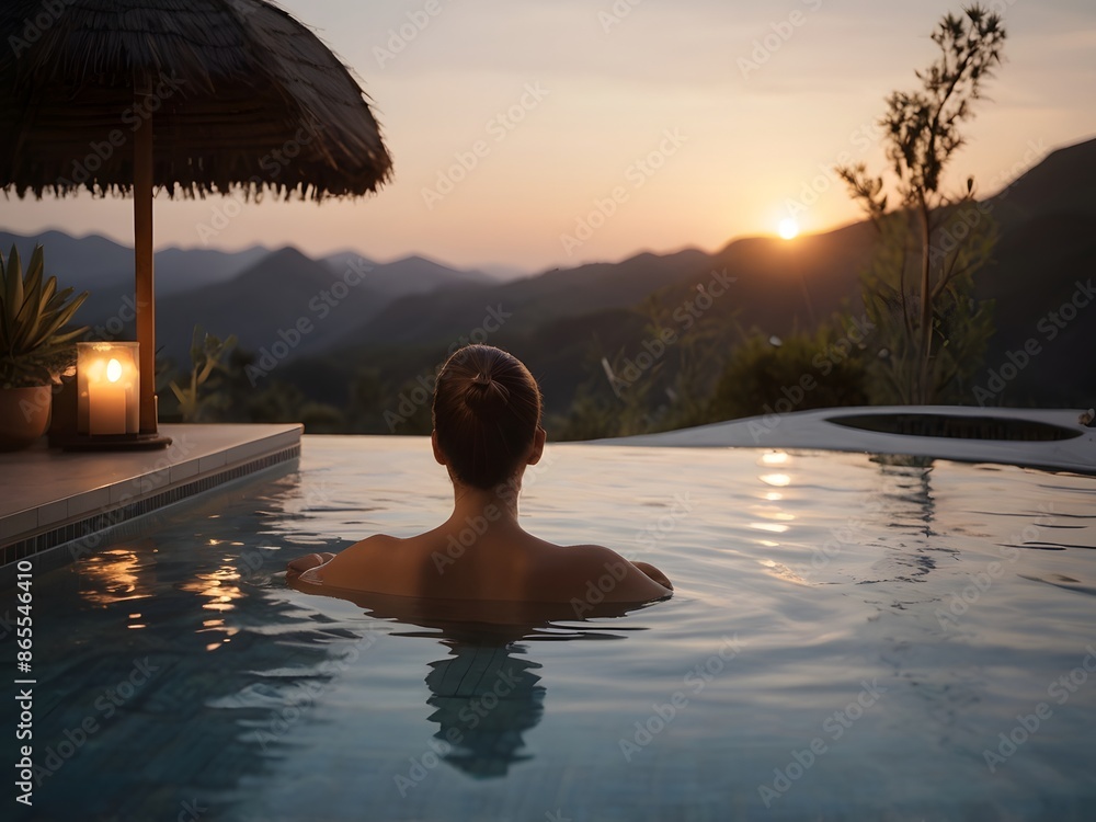 A woman relaxing in the pool A woman relaxing in the pool
