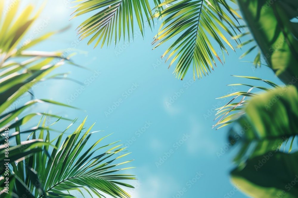Fototapeta premium Palm Leaves Against Blue Sky