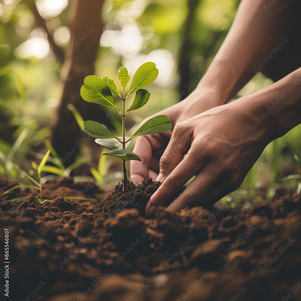 Fototapeta premium hands planting tree