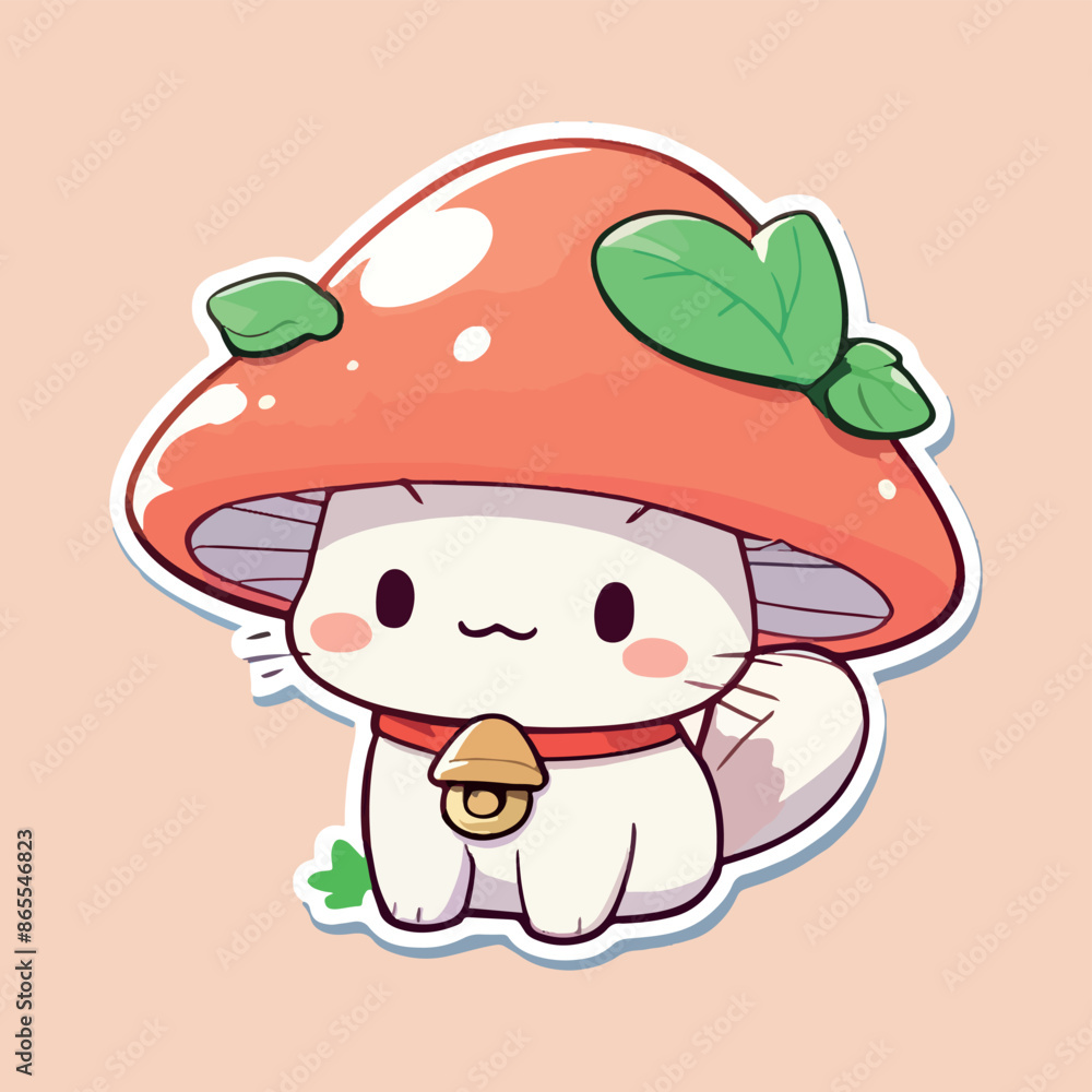 Sticker Cat with adorable mushroom dress Sticker Cat with adorable mushroom dress