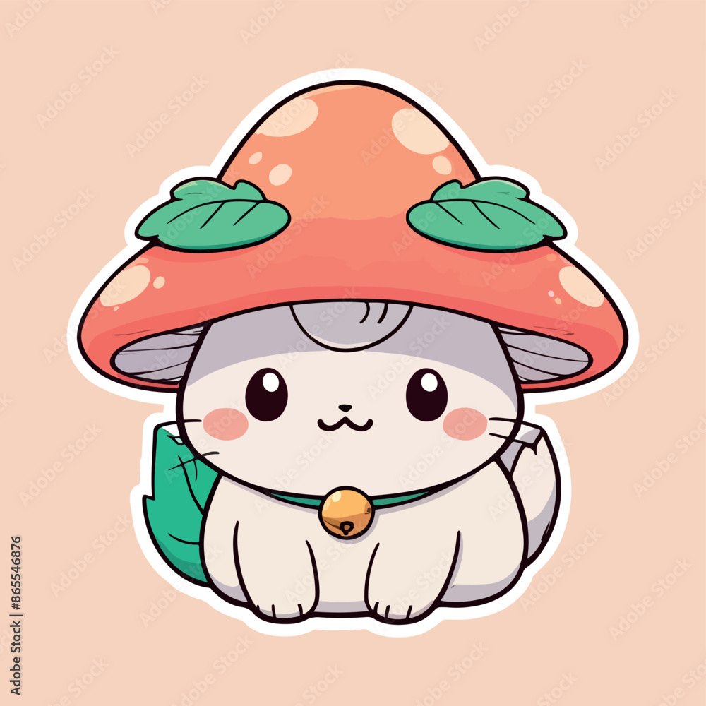 Sticker Cat with adorable mushroom dress Sticker Cat with adorable mushroom dress