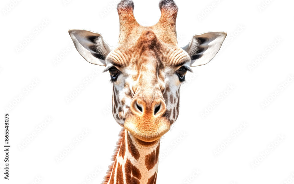 Fototapeta premium A giraffe is staring at the camera with its mouth open