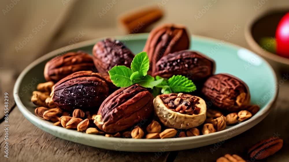 Nutty delight A bowl of almonds and pistachios with a hint of mint Nutty delight A bowl of almonds and pistachios with a hint of mint