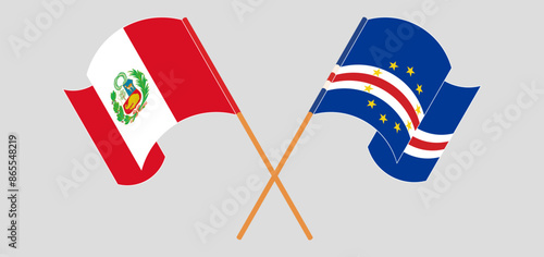 Crossed and waving flags of Peru and Cape Verde