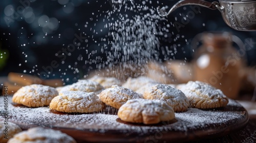 Festive El-Fitr Cookies with Powdered Sugar for Eid Celebration photo