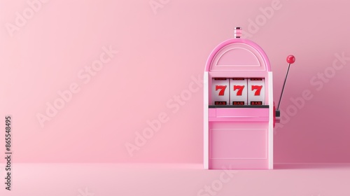 A minimalist pink casino slot machine, set against a neutral background to emphasize its design. The image includes ample copy space for adding text or graphics, suitable for a variety of projects.
