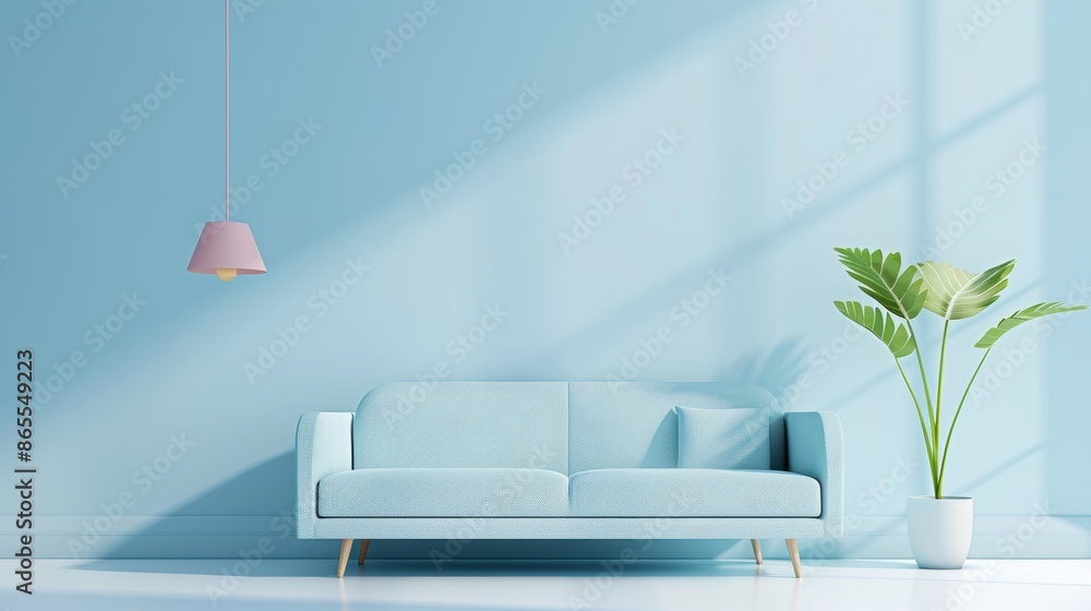 A minimalist living room bathed in calming blue tones, featuring clean lines and uncluttered space. The design offers ample copy space for text or graphics. A minimalist living room bathed in calming blue tones, featuring clean lines and uncluttered space. The design offers ample copy space for text or graphics.