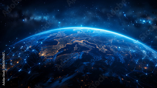 Fototapeta Naklejka Na Ścianę i Meble -  Earth Network From Space Over Europe