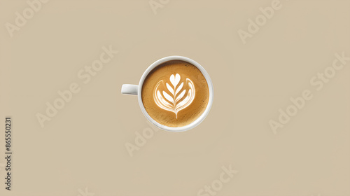 A cup of coffee with latte art in the shape of a leaf,