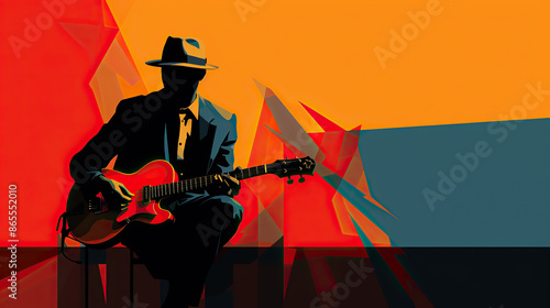 generated illustration painting of African American jazz musician blues club guitarist.