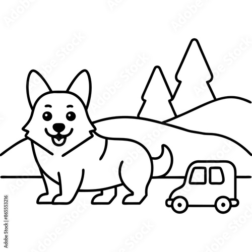 Corgi dog breed vector black line
