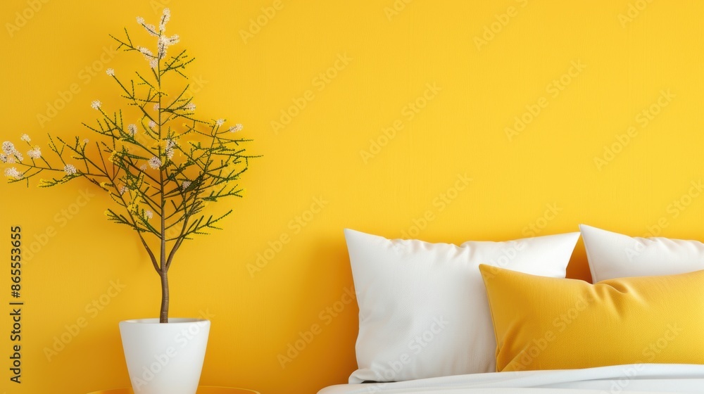 A sophisticated bedroom featuring a rich gold color palette, with ...