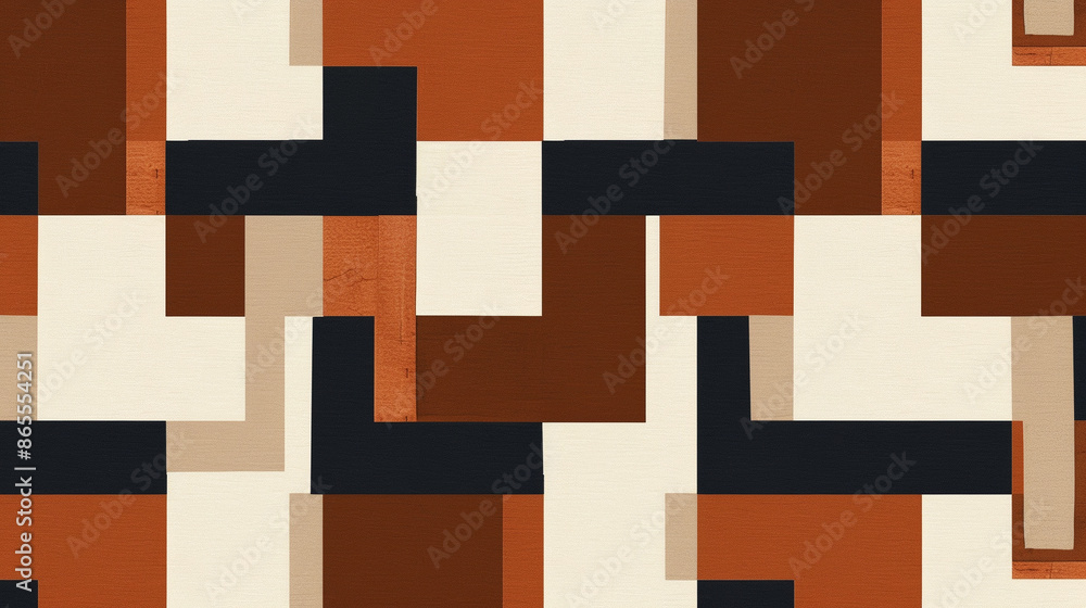 Dark chestnut brown, burnt sienna, & soft cream De Stijl Seamless Pattern Dark chestnut brown, burnt sienna, & soft cream De Stijl Seamless Pattern